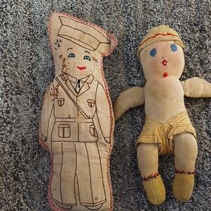 Vintage Soldier and Doll Plush Set